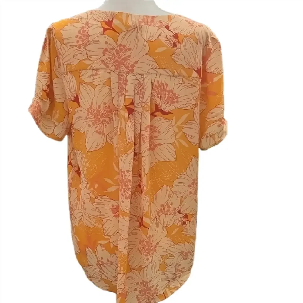 DR2 Vibrant Orange and Cream Floral Blouse - Picture 5 of 8